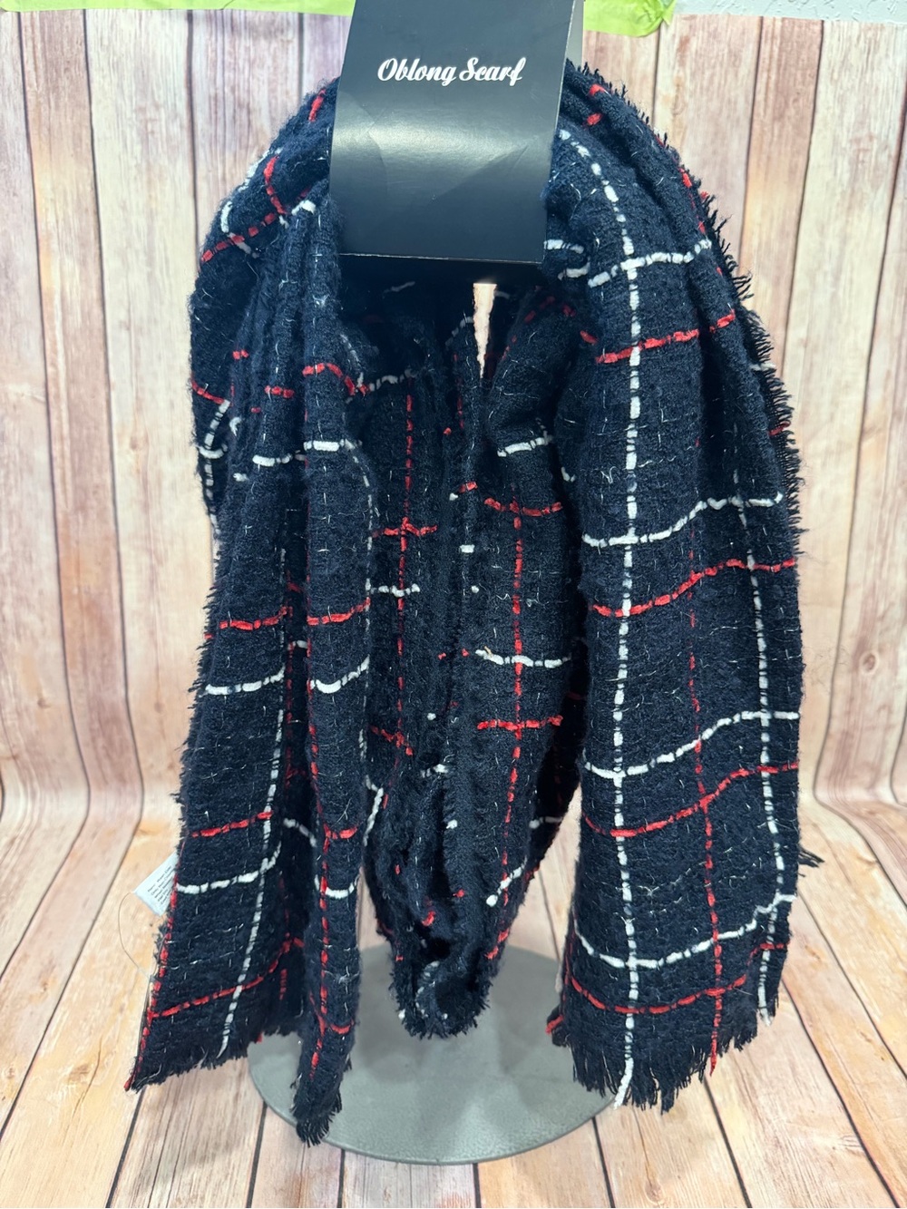 ✨NWT✨Women’s Red, White & Blue Tweed Scarf w/ Eyelash Edges